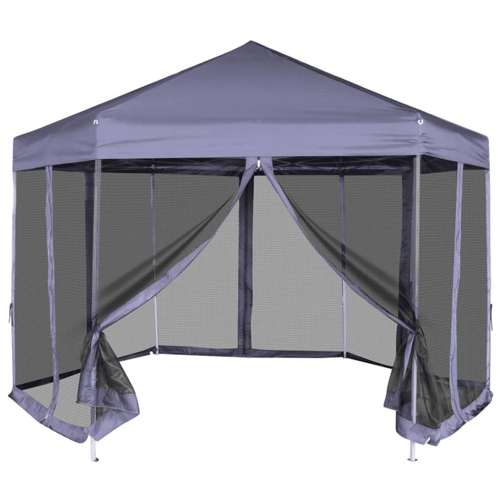 Faltpavillon Sechseck Dunkelblau 3,6x3,1 m