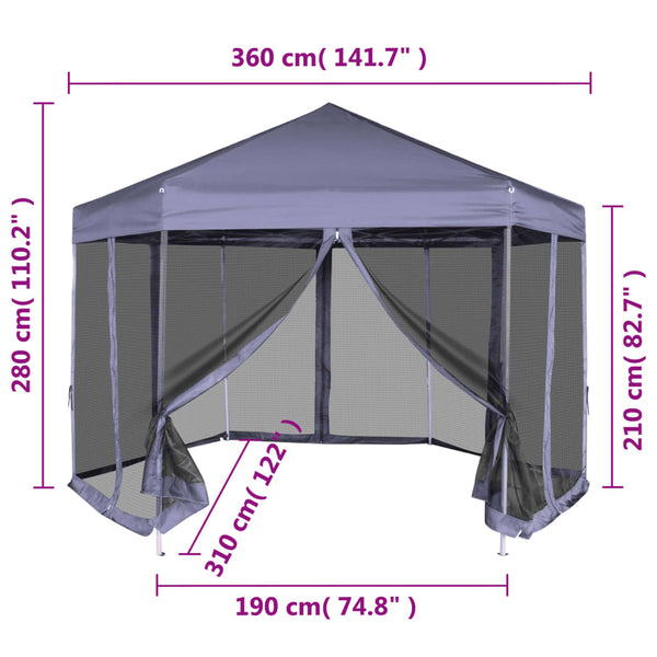 Faltpavillon Sechseck Dunkelblau 3,6x3,1 m
