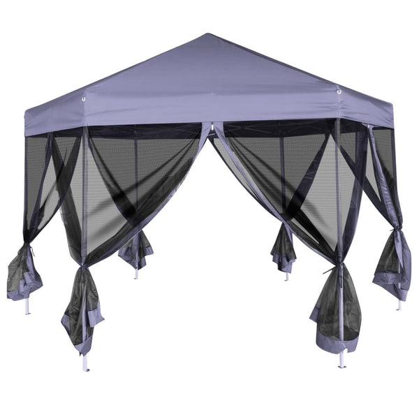 Faltpavillon Sechseck Dunkelblau 3,6x3,1 m