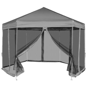 Hexagonales Pop-Up Partyzelt Grau 3,6x3,1m