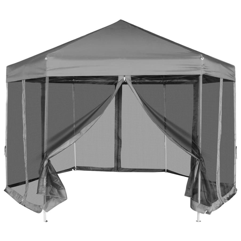 Hexagonales Pop-Up Partyzelt Grau 3,6x3,1m