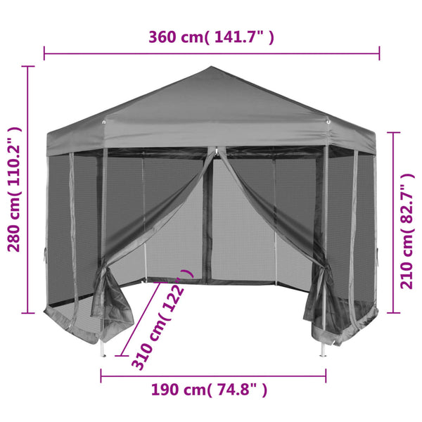 Hexagonales Pop-Up Partyzelt Grau 3,6x3,1m
