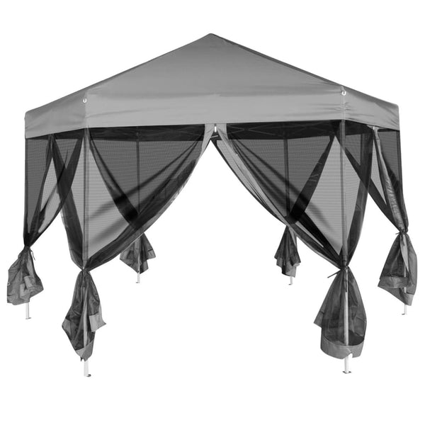 Hexagonales Pop-Up Partyzelt Grau 3,6x3,1m
