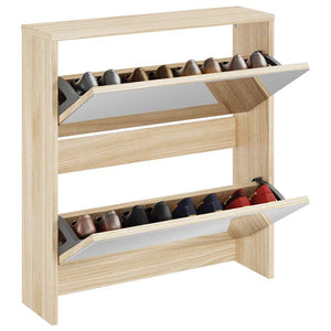 Schuhschrank mit 2 Fächern Spiegel Eiche-Optik 63x17x67 cm