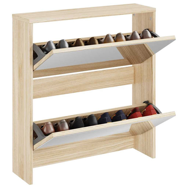 Schuhschrank mit 2 Fächern Spiegel Eiche-Optik 63x17x67 cm