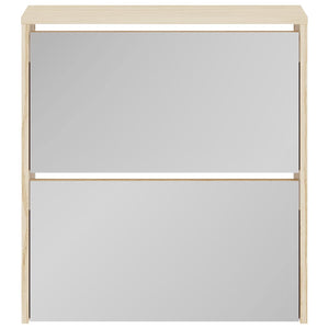 Schuhschrank mit 2 Fächern Spiegel Eiche-Optik 63x17x67 cm