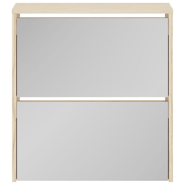 Schuhschrank mit 2 Fächern Spiegel Eiche-Optik 63x17x67 cm