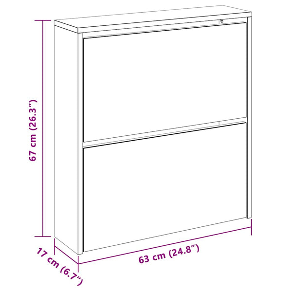 Meuble à chaussures vidaXL avec 2 compartiments, miroir, aspect chêne 63x17x67 cm