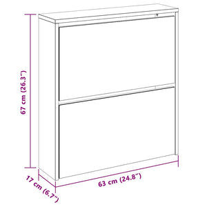 Schuhschrank mit 2 Fächern Spiegel Eiche-Optik 63x17x67 cm