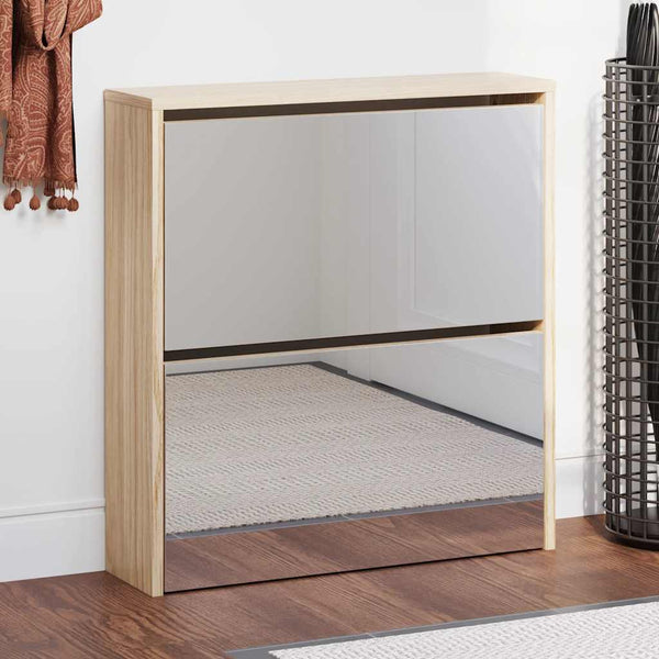 Meuble à chaussures vidaXL avec 2 compartiments, miroir, aspect chêne 63x17x67 cm