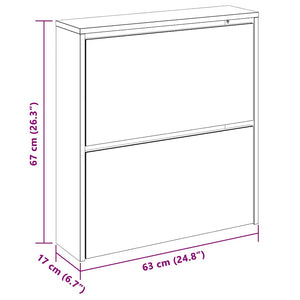 Schuhschrank mit 2 Fächern Spiegel Weiß 63x17x67 cm