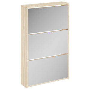 Schuhschrank mit 3 Fächern Spiegel Eiche-Optik 63x17x102,5 cm