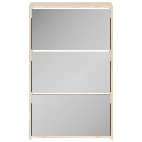 Schuhschrank mit 3 Fächern Spiegel Eiche-Optik 63x17x102,5 cm