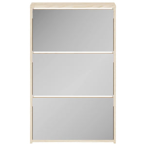 Schuhschrank mit 3 Fächern Spiegel Eiche-Optik 63x17x102,5 cm