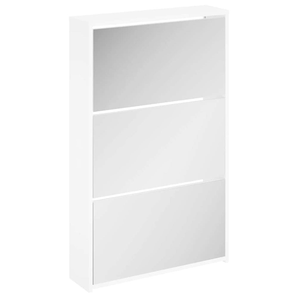 Schuhschrank mit 3 Fächern Spiegel Weiß 63x17x102,5 cm