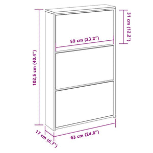 Schuhschrank mit 3 Fächern Spiegel Weiß 63x17x102,5 cm