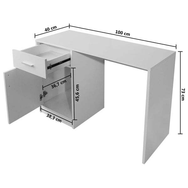 vidaXL Bureau avec tiroir et armoire Blanc 100x40x73 cm