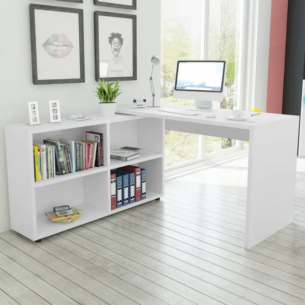 vidaXL Bureau d'angle 4 étagères Blanc