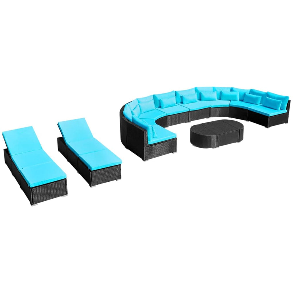 13-teiliges Garten Lounge Set Blau Poly Rattan
