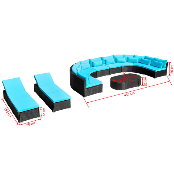 13-teiliges Garten Lounge Set Blau Poly Rattan
