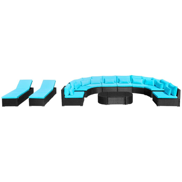 13-teiliges Garten Lounge Set Blau Poly Rattan
