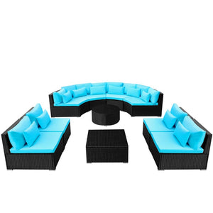 13-teiliges Garten Lounge Set Blau Poly Rattan