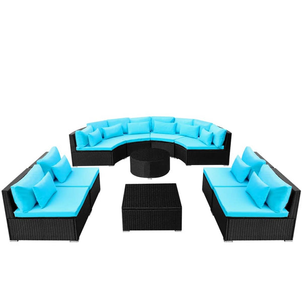 13-teiliges Garten Lounge Set Blau Poly Rattan
