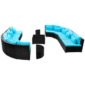 13-teiliges Garten Lounge Set Blau Poly Rattan