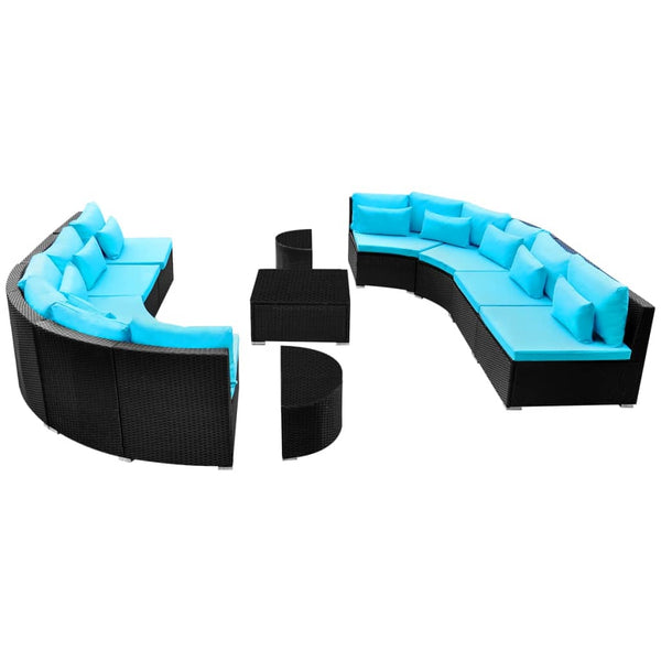 13-teiliges Garten Lounge Set Blau Poly Rattan