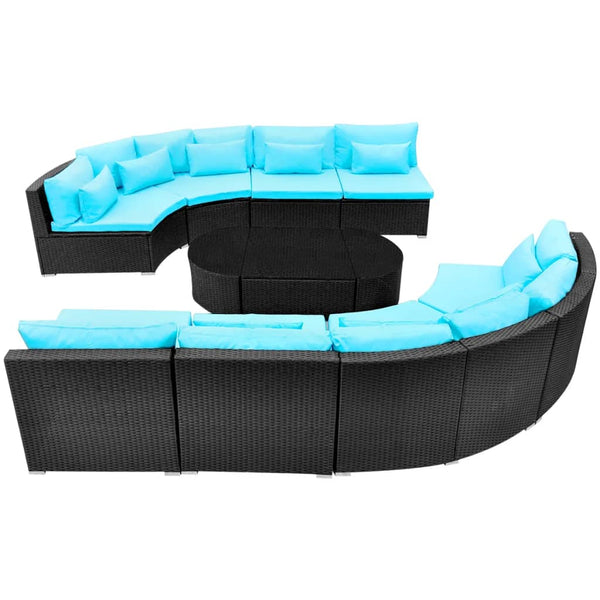13-teiliges Garten Lounge Set Blau Poly Rattan