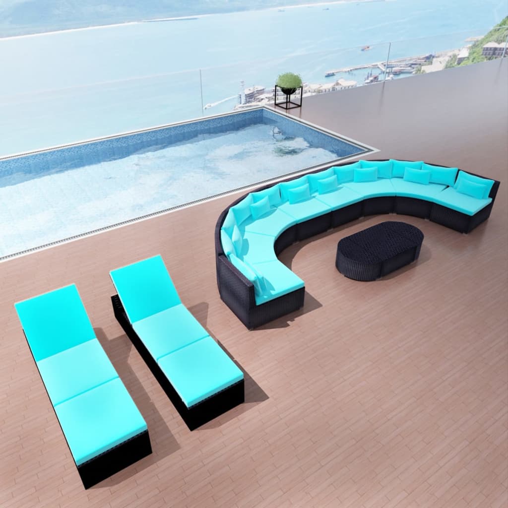 13-teiliges Garten Lounge Set Blau Poly Rattan