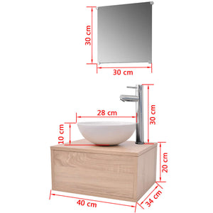 4-tlg. Badmöbel-Set mit Waschbecken und Wasserhahn Beige