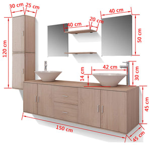 11-tlg. Badmöbel-Set mit Waschbecken und Wasserhahn Beige