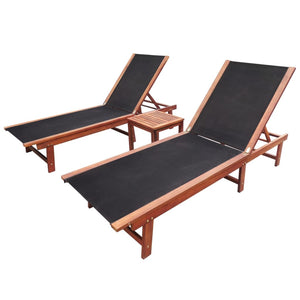 vidaXL Chaises longues 2 pcs avec table Bois d'acacia massif et textilène