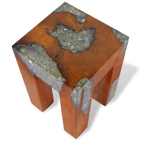 Hocker Massivholz Teak und Harz