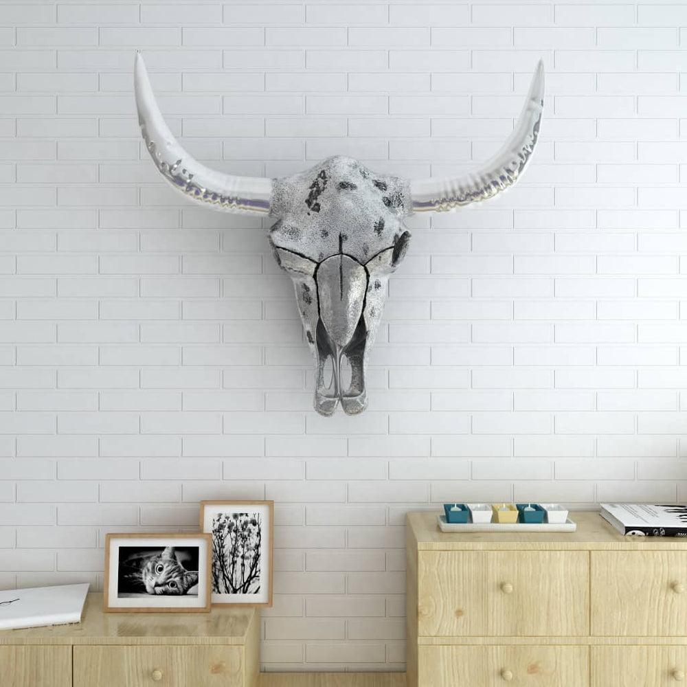 vidaXL Décoration murale tête de taureau argentée aluminium