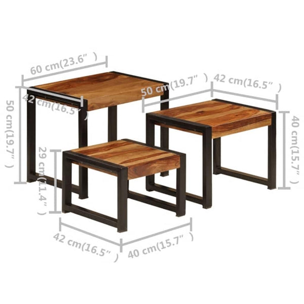Satztische 3 Stk. Massivholz Akazie
