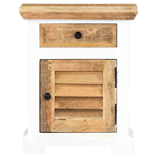 Nachttisch Weiß und Braun 40x30x50 cm Massivholz Mango