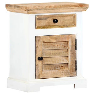 Nachttisch Weiß und Braun 40x30x50 cm Massivholz Mango