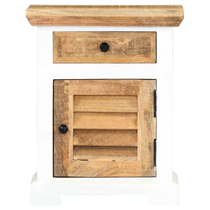 Nachttisch Weiß und Braun 40x30x50 cm Massivholz Mango