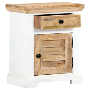 Nachttisch Weiß und Braun 40x30x50 cm Massivholz Mango