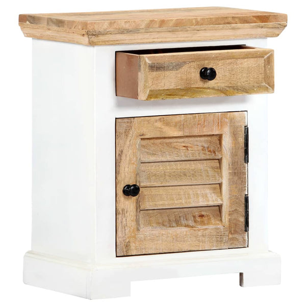 Nachttisch Weiß und Braun 40x30x50 cm Massivholz Mango