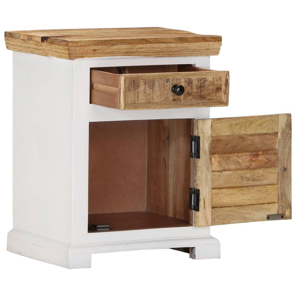 Nachttisch Weiß und Braun 40x30x50 cm Massivholz Mango