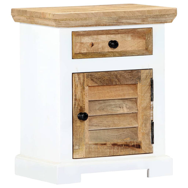Nachttisch Weiß und Braun 40x30x50 cm Massivholz Mango