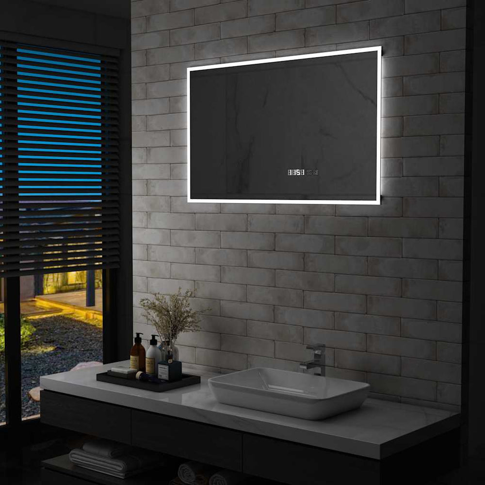 vidaXL Miroir de salle de bain LED avec capteur tactile et affichage de l'heure 100x60 cm