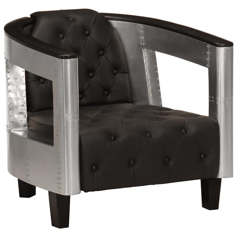 vidaXL Aviator Armchair Black Real Leather