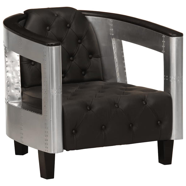 vidaXL Fauteuil Aviateur Cuir véritable Noir