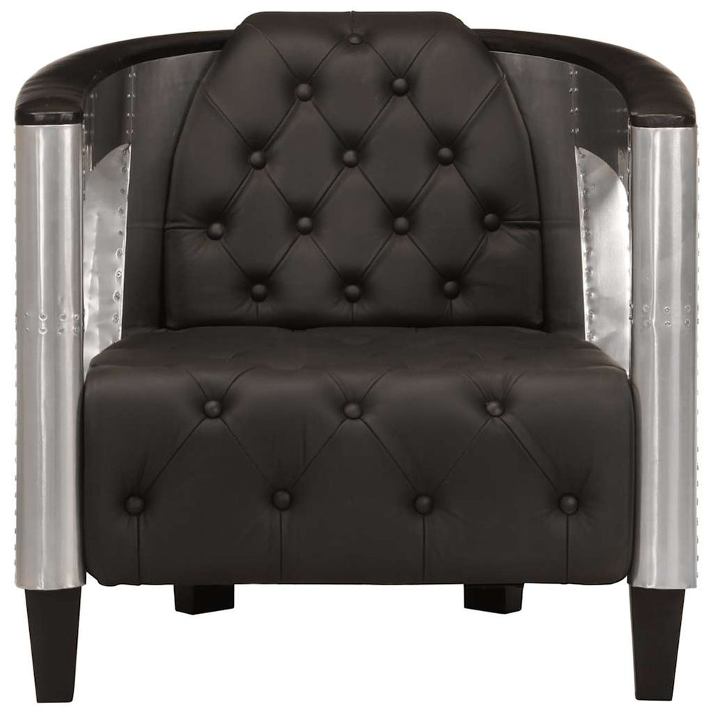 vidaXL Aviator Armchair Black Real Leather