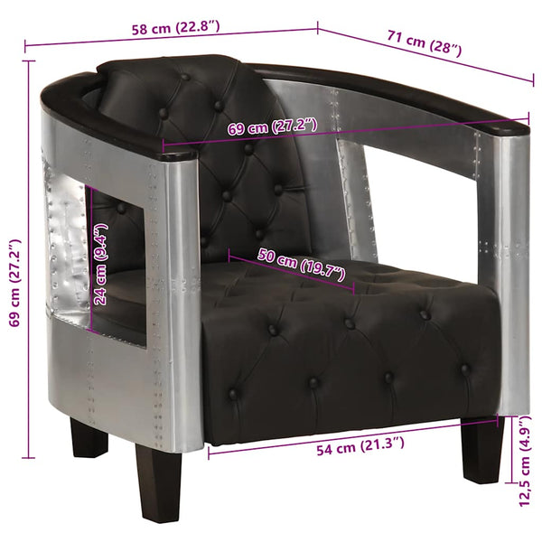 vidaXL Fauteuil Aviateur Cuir véritable Noir