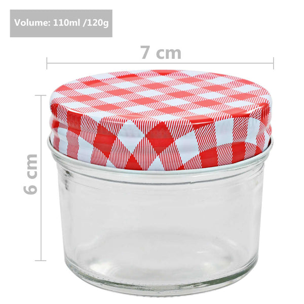 Marmeladengläser 110 ml mit Rot/Weißen Deckeln - 24er Set